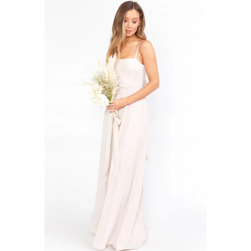 Show Me Your Mumu Lauren Tie Maxi Dress in Soft Beige Chiffon